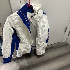 The North Face White and Blue Rain Jacket